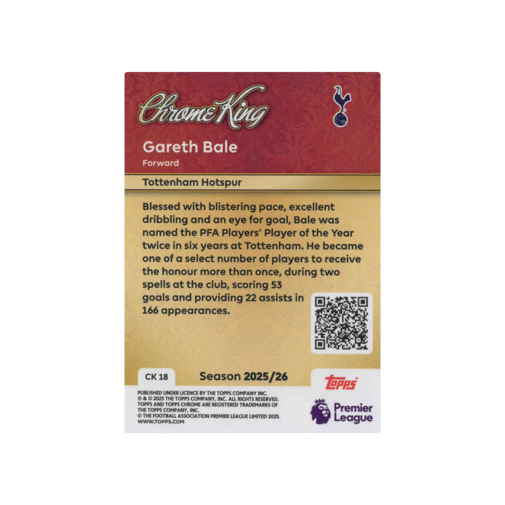 2025-2026 Topps Premier League Chrome King | Gareth Bale #CK18 | Insert