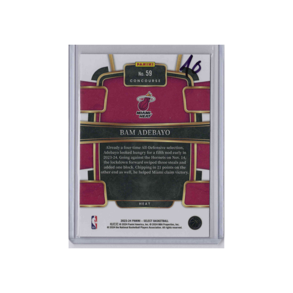 2023-2024 Panini Select Concourse | Bam Adebayo #59 | Blue Prizm
