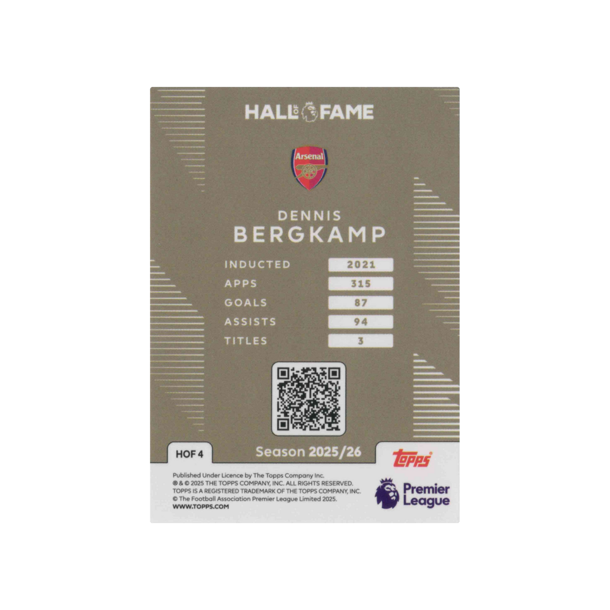 2025-2026 Topps Premier League | Dennis Bergkamp #HOF4 | Hall of Fame Limited Edition