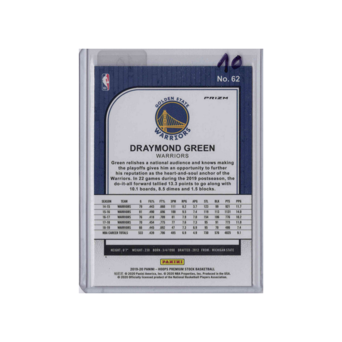 2019-2020 Panini NBA Hoops | Draymond Green #62  | Green Purple Disco Prizm