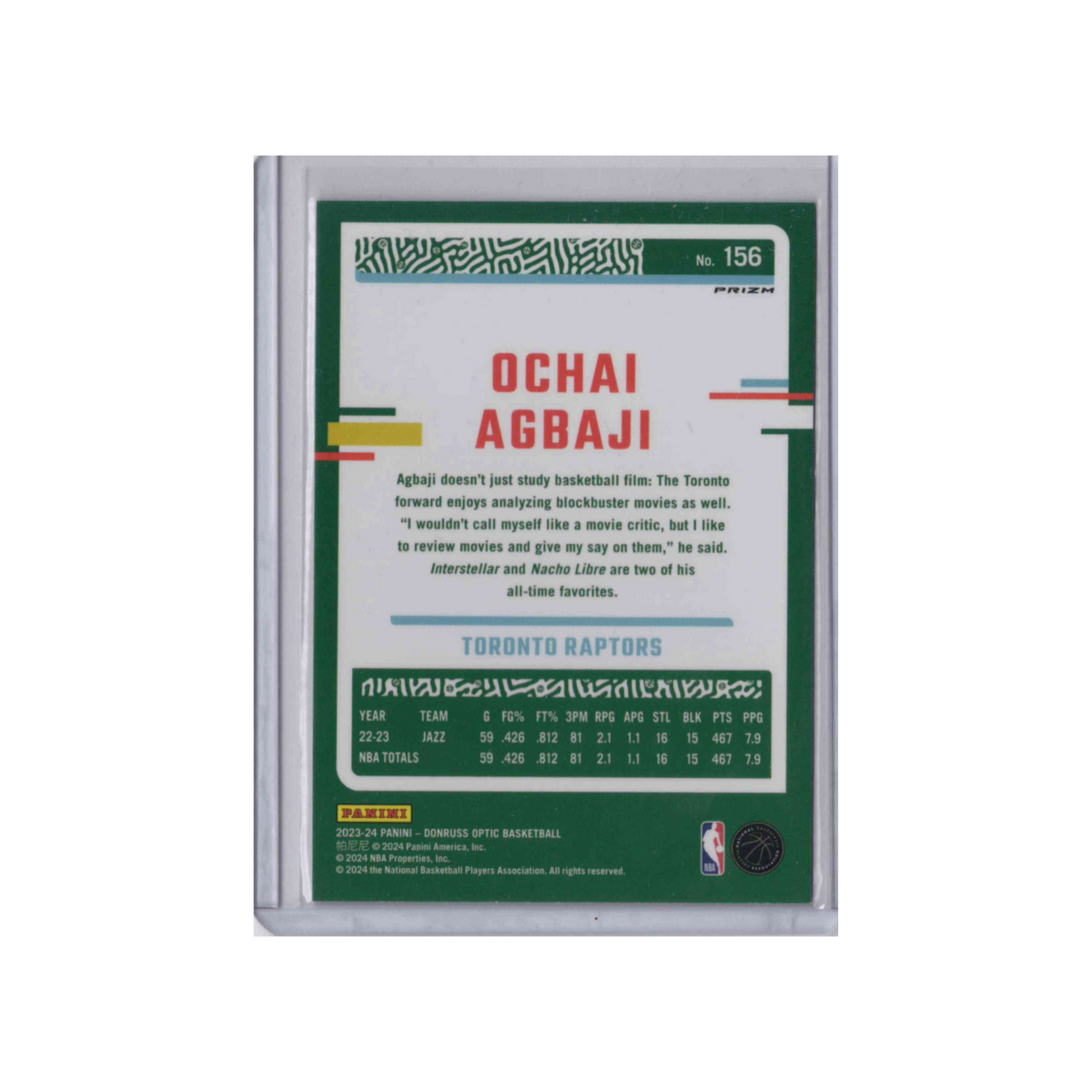 2023-2024 Donruss Optic | Ochai Agbaji #156  | Purple Prizm