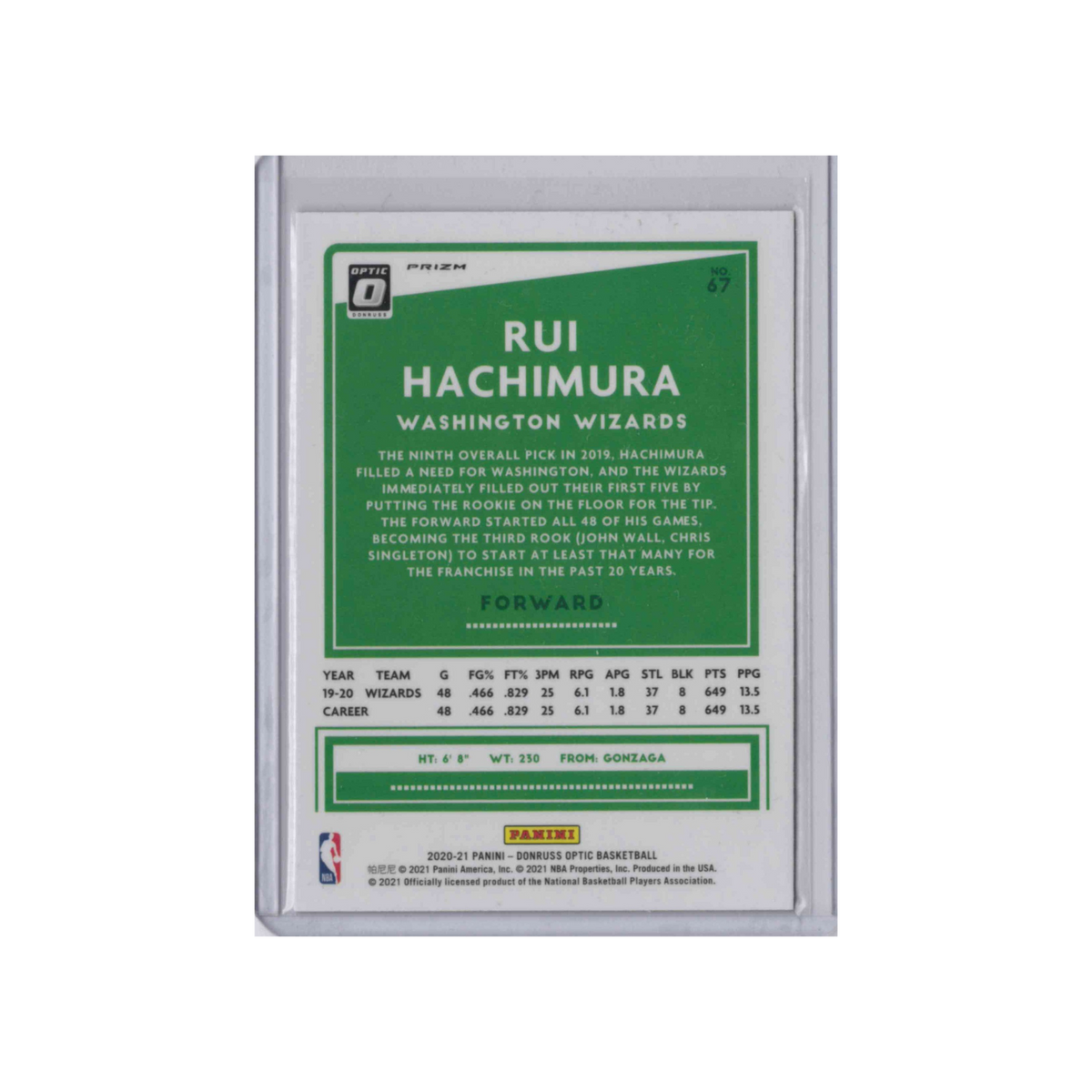 2020-2021 Donruss Optic | Rui Hachimura #67  | Pink Hyperprizm