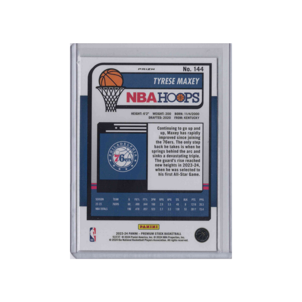 2023-2024 Panini NBA Hoops | Tyrese Maxey #144 Cracked Ice Prizm  | Premium Stock