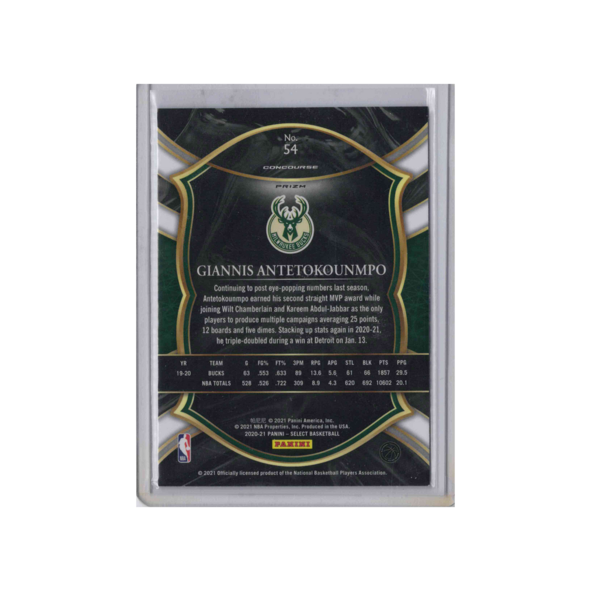 2020-2021 Panini Select Concourse | Giannis Antetokounmpo #54 | Cracked Ice Prizm