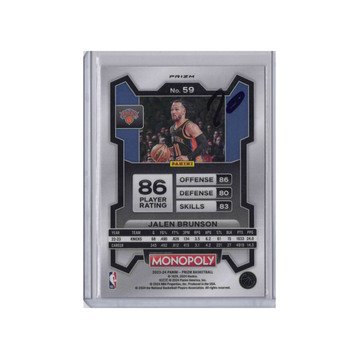 2023-2024 Panini Prizm Monopoly | Jalen Brunson #59 | Purple Wave
