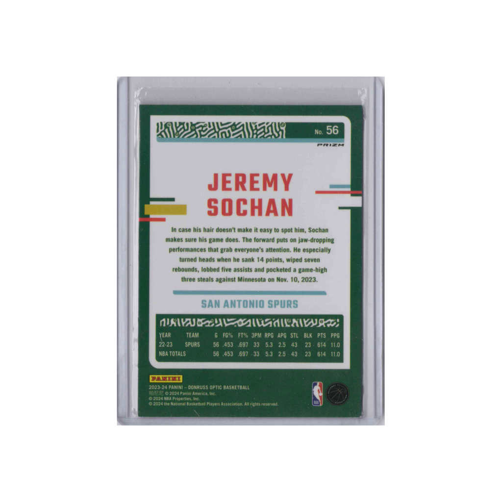2023-2024 Donruss Optic | Jeremy Sochan #56 | Pink Hyper Prizm