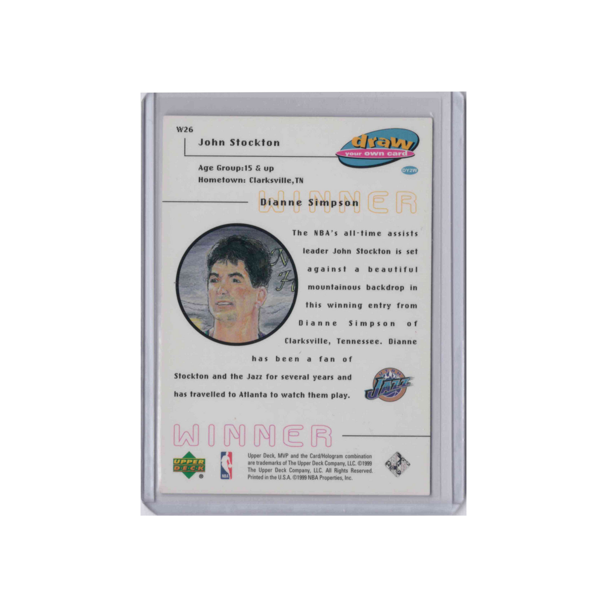 1998-1999 Upper Deck MVP Draw Your Own Card | John Stockton #W26 | Winner