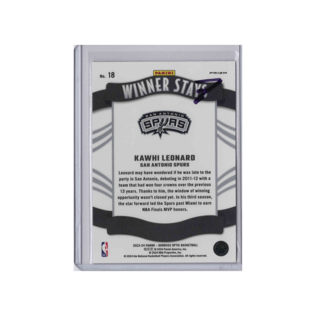 2023-2024 Donruss Optic Winner Stays | Kawhi Leonard #18 | Purple Prizm
