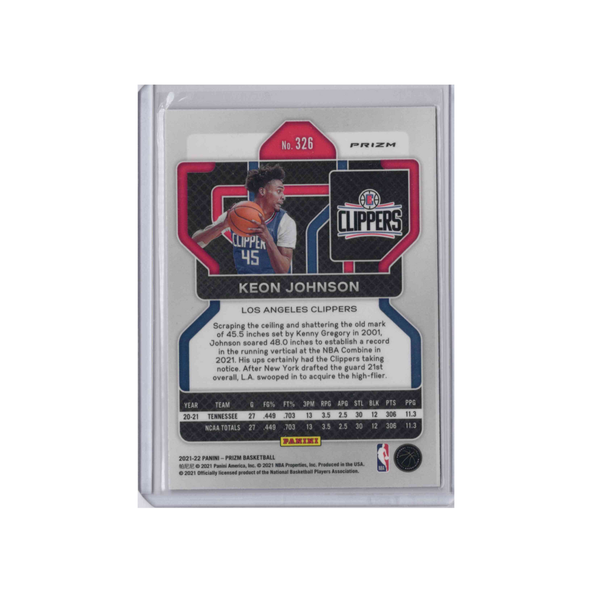 2021-2022 Panini Prizm | Keon Johnson #326 (RC) | Red White & Blue Prizm
