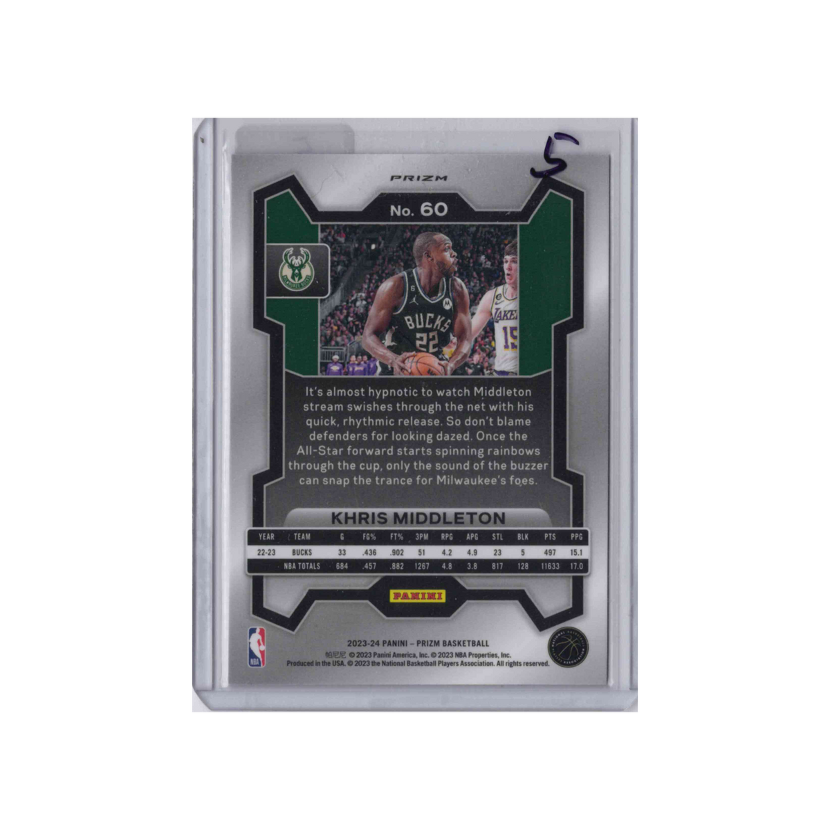 2023-2024 Panini Prizm | Khris Middleton #60 | Pink Cracked Ice Prizm