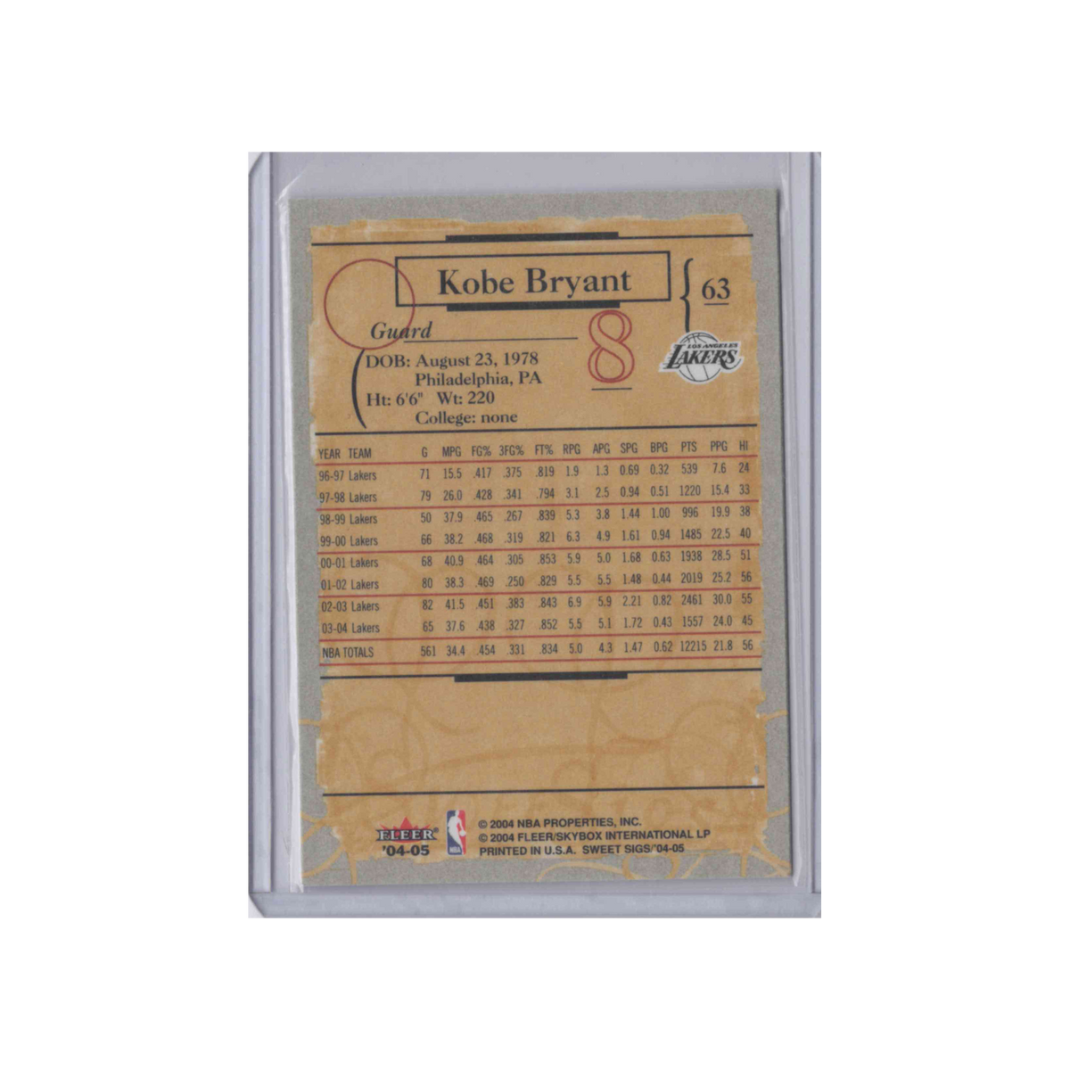 2004-2005 Fleer Sweet Sigs | Kobe Bryant #63 | Base