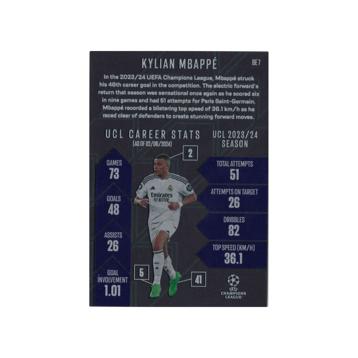 2024-2025 Topps Match Attax UCC | Kylian Mbappé #BE7 | Black Edge Edition