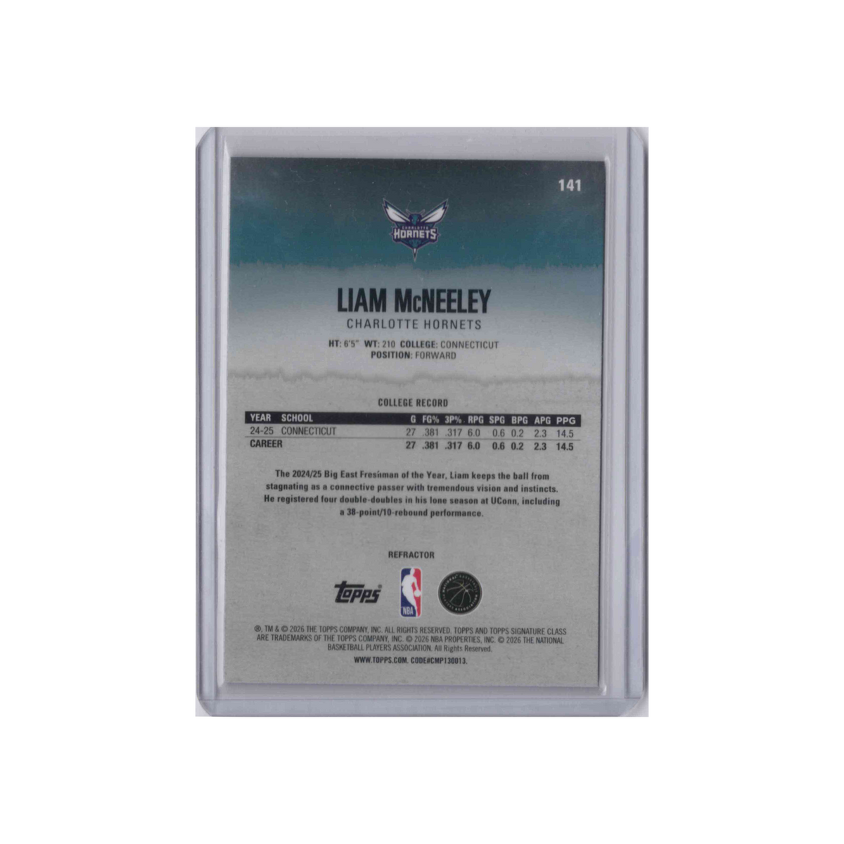 2025-2026 Topps Signature Class | Liam McNeeley #141 | Refractor (RC)