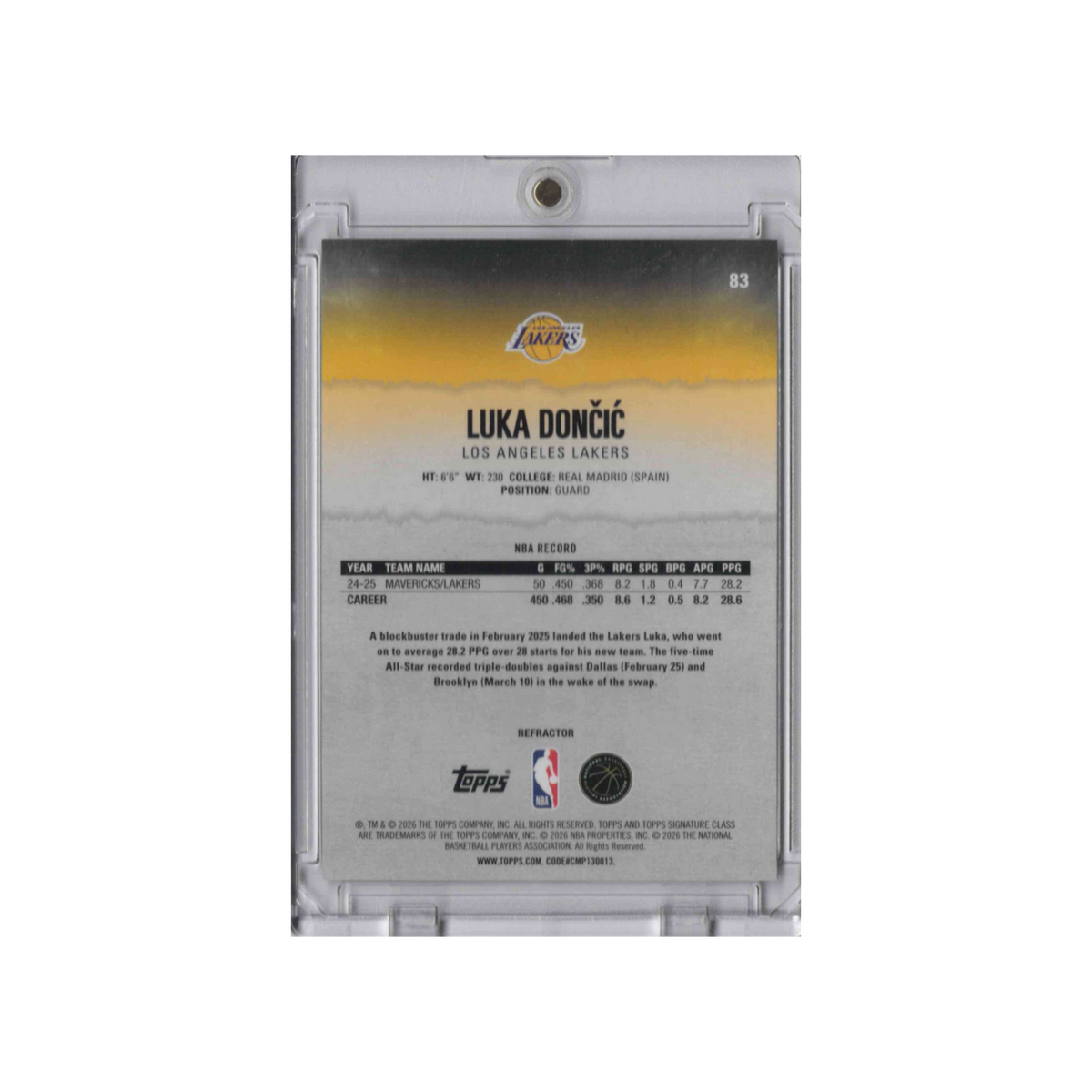 2025-2026 Topps Signature Class | Luka Dončić #83 | Refractor