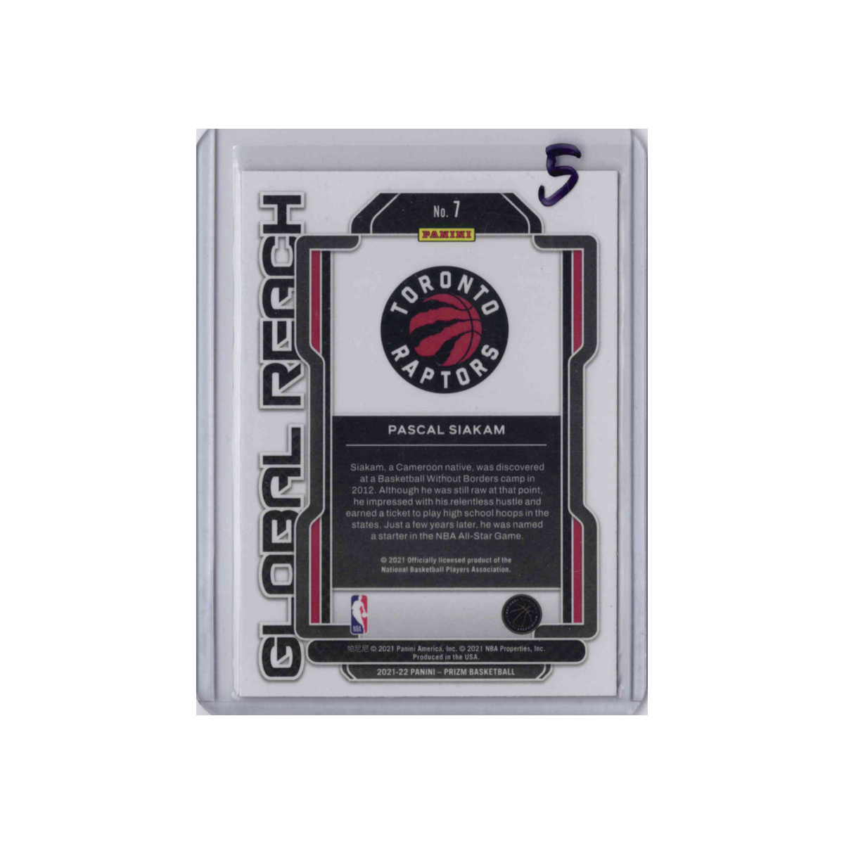 2021-2022 Panini Prizm Global Reach | Pascal Siakam #7 | Base