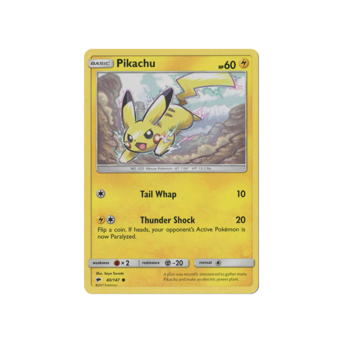 2017 Pokémon Burning Shadows | Pikachu #40/147 | Non-Holo