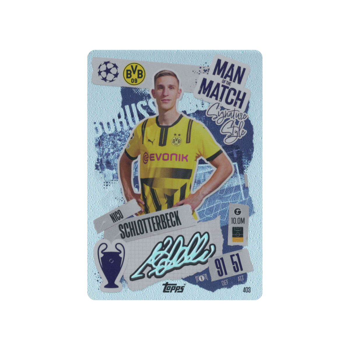 2024-2025 Topps Match Attax UCC Man of the Match | Nico Schlotterbeck #403 | Signature Style