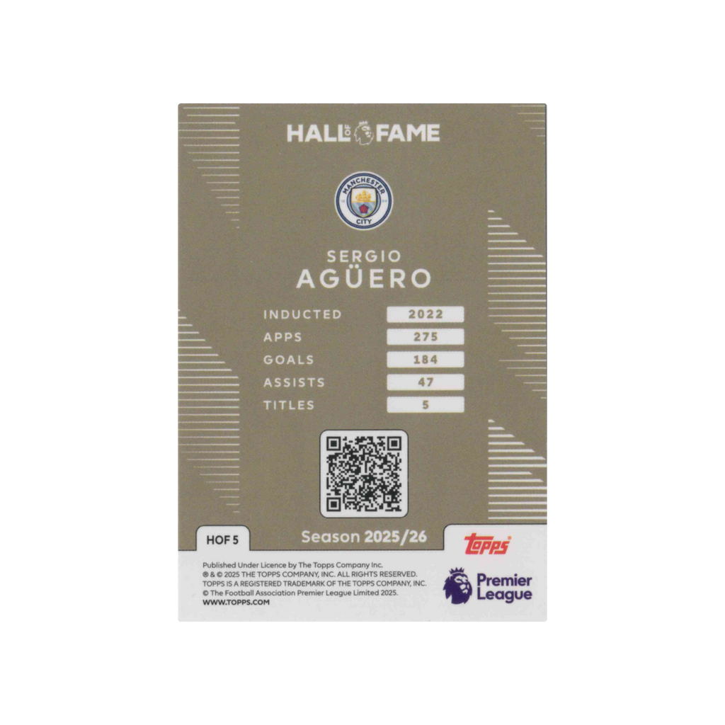 2025-2026 Topps Premier League | Sergio Agüero #HOF5 | Hall of Fame Limited Edition