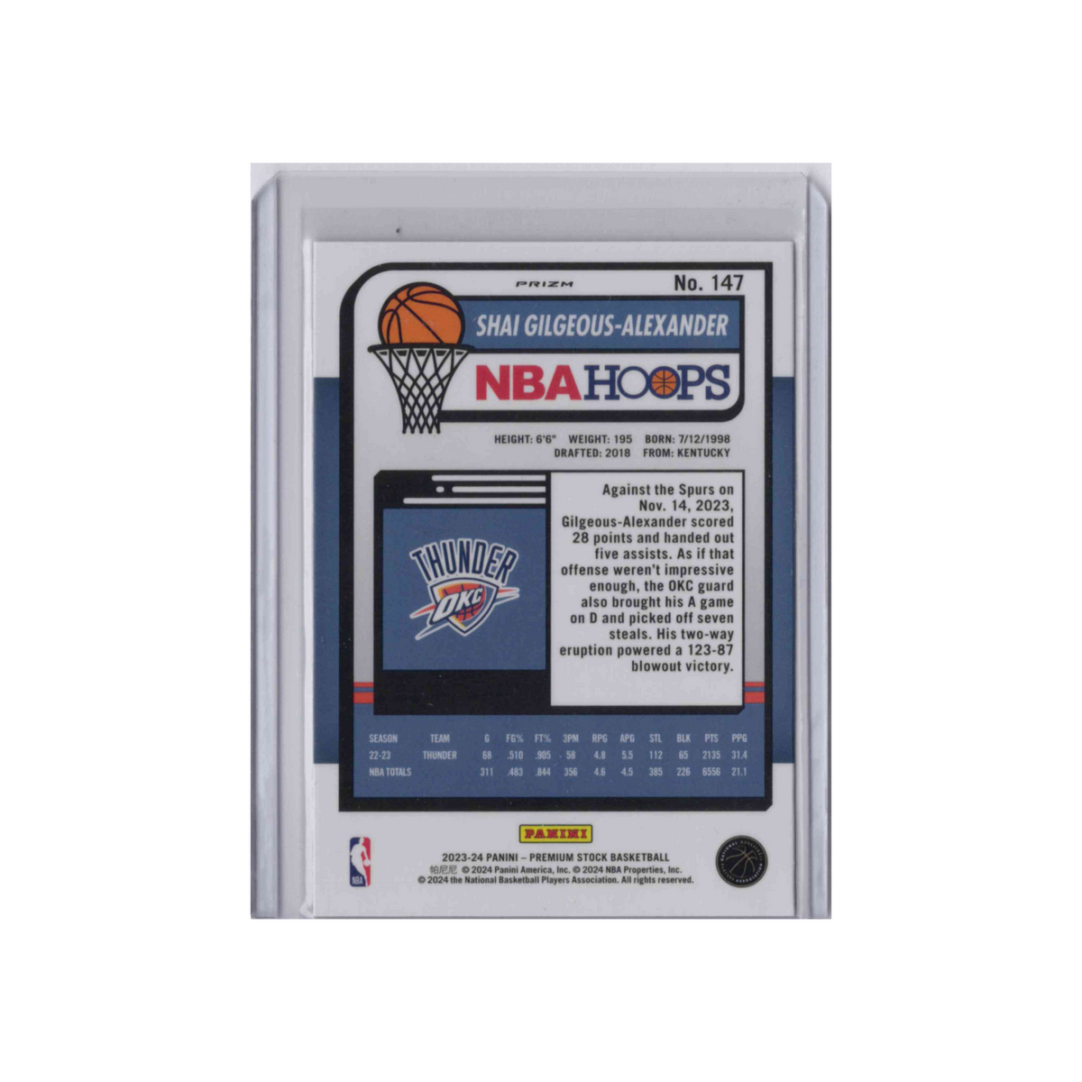 2023-2024 Panini NBA Hoops Premium Stock | Shai Gilgeous-Alexander #147 | Cracked Ice