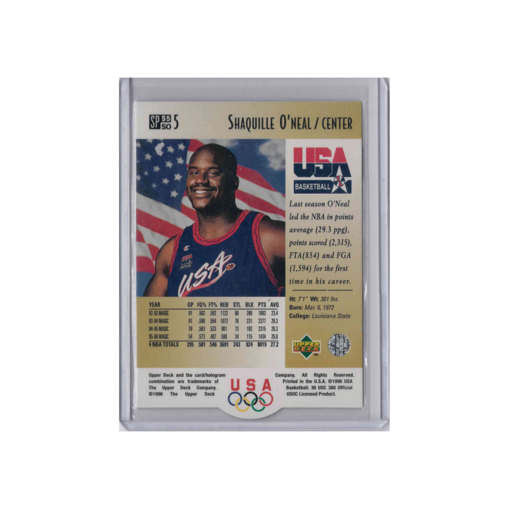1996 Upper Deck USA Basketball | Shaquille O'Neal #S5 | SP Career Statistics