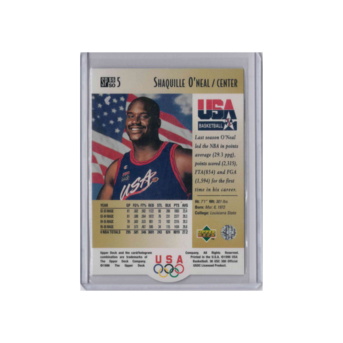 1996 Upper Deck USA Basketball | Shaquille O'Neal #S5 | SP Career Statistics