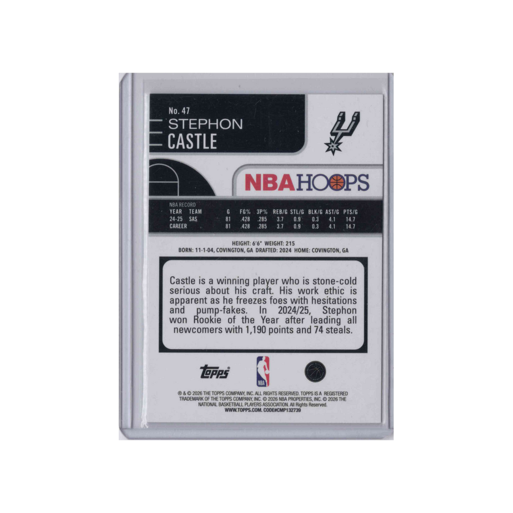 2025-2026 Topps NBA Hoops | Stephon Castle #47 | Base