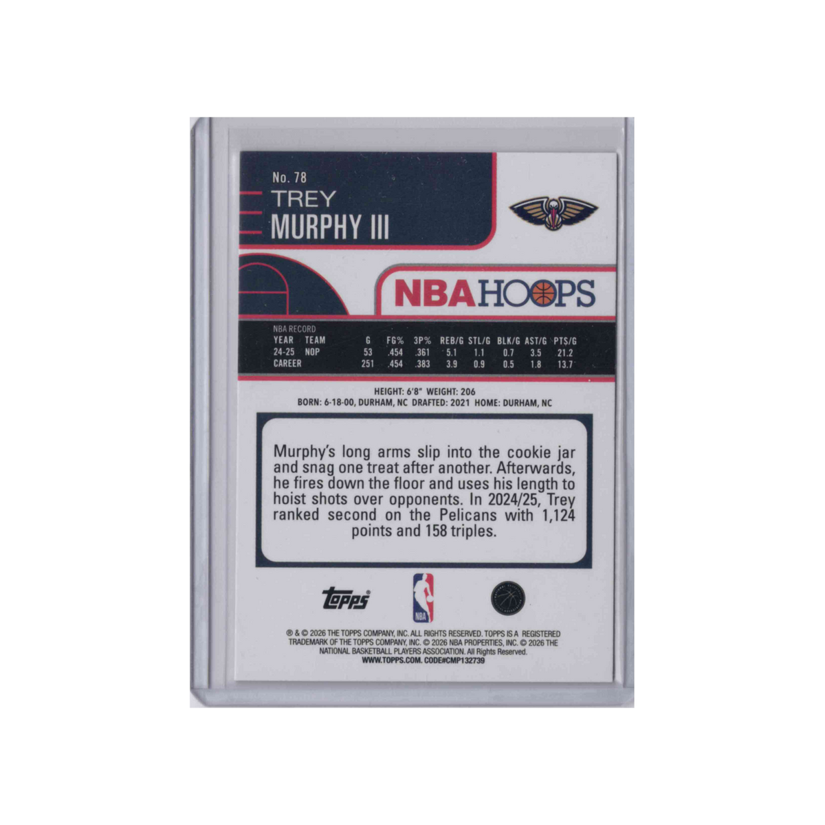 2025-2026 Topps NBA Hoops | Trey Murphy #78 | Orange Hoops