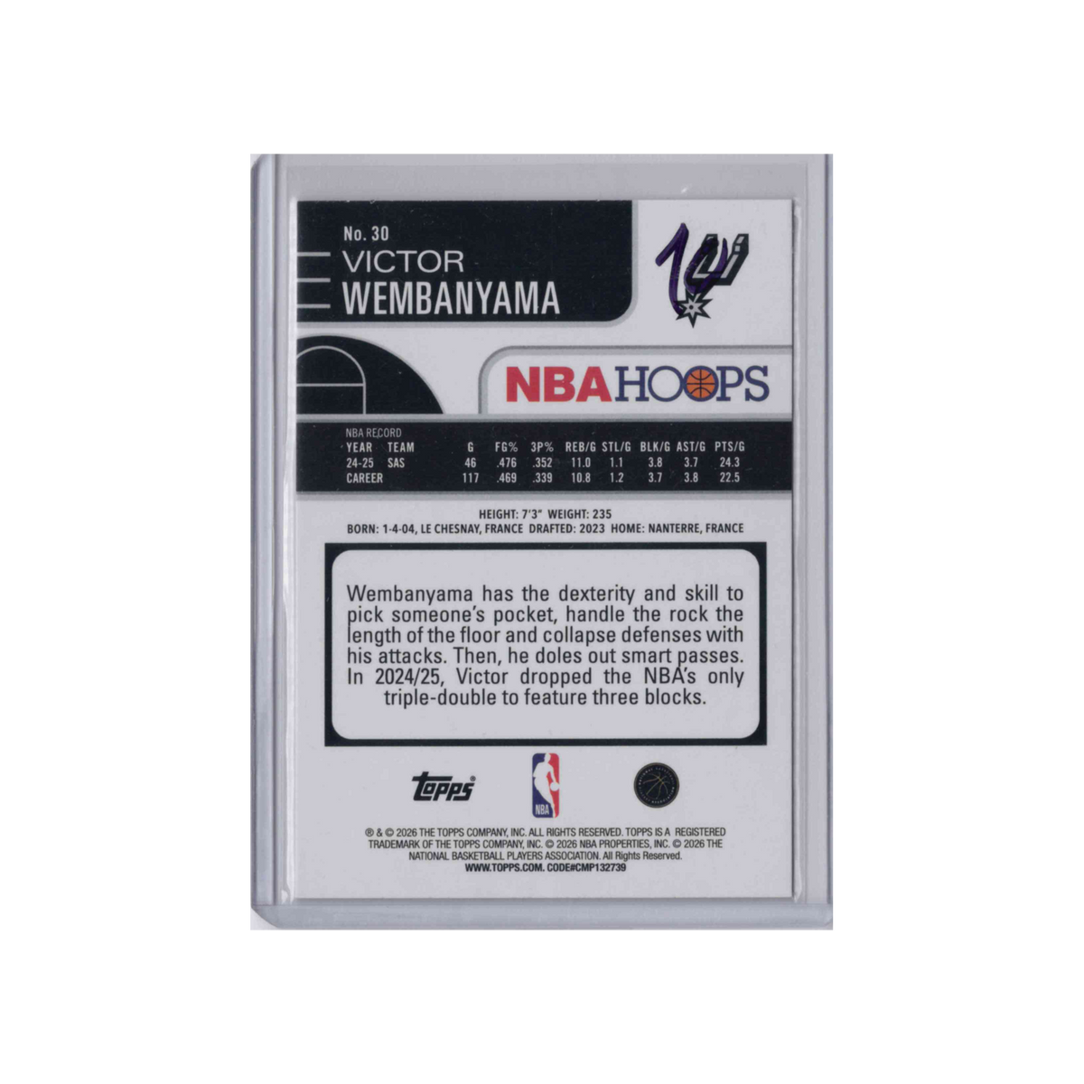 2025-2026 Topps NBA Hoops | Victor Wembanyama #30 | Base